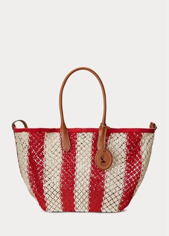 Bolsos tote Bellport grandes de tejido a rayas de Ralph Lauren para mujer en color rubí/natural