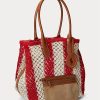 Bolsos tote Bellport grandes de tejido a rayas de Ralph Lauren para mujer en color rubí/natural Bolsos tote Bellport grandes de tejido a rayas de Ralph Lauren para mujer en color rubí/natural
