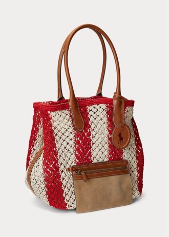 Bolsos tote Bellport grandes de tejido a rayas de Ralph Lauren para mujer en color rubí/natural