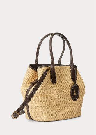 Bolsos tote Bellport medianos de paja con ribete de cuero Ralph Lauren para mujer