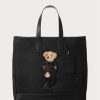 Bolsos tote de lona con ribete de cuero Ralph Lauren Polo Bear para hombre, color negro Bolsos tote de lona con ribete de cuero Ralph Lauren Polo Bear para hombre, color negro