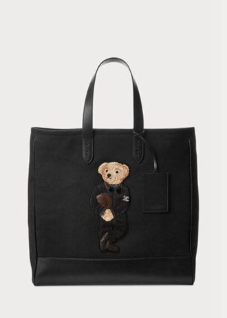 Bolsos tote de lona con ribete de cuero Ralph Lauren Polo Bear para hombre, color negro
