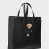 Bolsos tote de lona con ribete de cuero Ralph Lauren Polo Bear para hombre, color negro Bolsos tote de lona con ribete de cuero Ralph Lauren Polo Bear para hombre, color negro