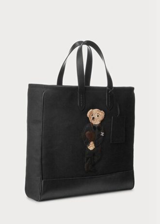 Bolsos tote de lona con ribete de cuero Ralph Lauren Polo Bear para hombre, color negro