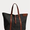 Bolsos tote de mezclilla con ribete de cuero Ralph Lauren para mujer en índigo Bolsos tote de mezclilla con ribete de cuero Ralph Lauren para mujer en índigo