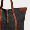 Bolsos tote de mezclilla con ribete de cuero Ralph Lauren para mujer en índigo Bolsos tote de mezclilla con ribete de cuero Ralph Lauren para mujer en índigo