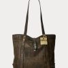 Bolsos tote de piel Ralph Lauren para mujer en negro sobre marrón Bolsos tote de piel Ralph Lauren para mujer en negro sobre marrón