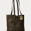 Bolsos tote de piel Ralph Lauren para mujer en negro sobre marrón Bolsos tote de piel Ralph Lauren para mujer en negro sobre marrón