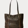 Bolsos tote de piel Ralph Lauren para mujer en negro sobre marrón Bolsos tote de piel Ralph Lauren para mujer en negro sobre marrón
