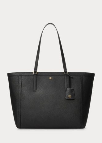 Bolsos tote grandes de piel Ralph Lauren Crosshatch Clare para mujer, color negro