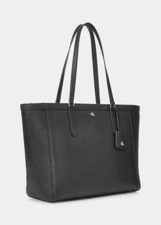 Bolsos tote grandes de piel Ralph Lauren Crosshatch Clare para mujer, color negro