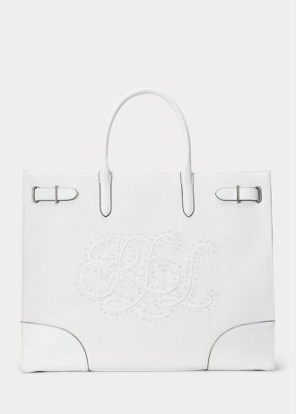 Bolsos tote grandes Devyn de lona con ojales de Ralph Lauren para mujer, color blanco/blanco