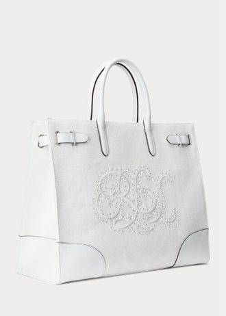 Bolsos tote grandes Devyn de lona con ojales de Ralph Lauren para mujer, color blanco/blanco
