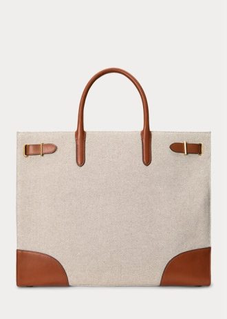 Bolsos tote grandes Devyn de lona Ralph Lauren para mujer, color vainilla/Lauren Tan