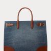 Bolsos tote grandes Devyn de Ralph Lauren para mujer en denim con ribete de cuero y lavado índigo Sunset/Lauren Bolsos tote grandes Devyn de Ralph Lauren para mujer en denim con ribete de cuero y lavado índigo Sunset/Lauren