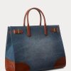 Bolsos tote grandes Devyn de Ralph Lauren para mujer en denim con ribete de cuero y lavado índigo Sunset/Lauren Bolsos tote grandes Devyn de Ralph Lauren para mujer en denim con ribete de cuero y lavado índigo Sunset/Lauren