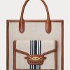 Bolsos tote grandes Symone de lona Ralph Lauren para mujer en color tostado/azul marino