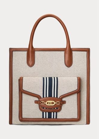Bolsos tote grandes Symone de lona Ralph Lauren para mujer en color tostado/azul marino