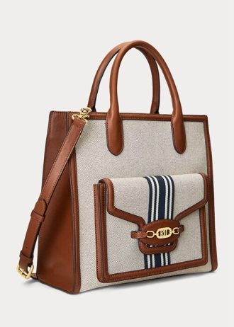 Bolsos tote grandes Symone de lona Ralph Lauren para mujer en color tostado/azul marino