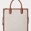 Bolsos tote grandes Symone de lona Ralph Lauren para mujer en color tostado/azul marino