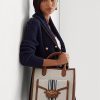 Bolsos tote grandes Symone de lona Ralph Lauren para mujer en color tostado/azul marino