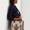 Bolsos tote grandes Symone de lona Ralph Lauren para mujer en color tostado/azul marino