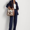 Bolsos tote grandes Symone de lona Ralph Lauren para mujer en color tostado/azul marino