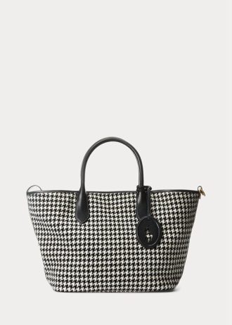 Bolsos tote medianos Bellport de Ralph Lauren con diseño de pata de gallo en blanco y negro para mujer
