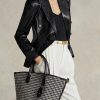 Bolsos tote medianos Bellport de Ralph Lauren con diseño de pata de gallo en blanco y negro para mujer