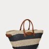 Bolsos tote medianos Daphney de paja a rayas de Ralph Lauren para mujer, color natural, negro y tostado Lauren