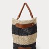 Bolsos tote medianos Daphney de paja a rayas de Ralph Lauren para mujer, color natural, negro y tostado Lauren