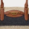 Bolsos tote medianos Daphney de paja a rayas de Ralph Lauren para mujer, color natural, negro y tostado Lauren