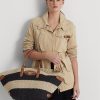 Bolsos tote medianos Daphney de paja a rayas de Ralph Lauren para mujer, color natural, negro y tostado Lauren