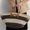 Bolsos tote medianos Daphney de paja a rayas de Ralph Lauren para mujer, color natural, negro y tostado Lauren