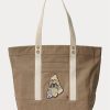 Bolsos tote medianos de lona Ralph Lauren Polo Bear para mujer Madison Tan