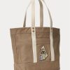 Bolsos tote medianos de lona Ralph Lauren Polo Bear para mujer Madison Tan