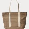 Bolsos tote medianos de lona Ralph Lauren Polo Bear para mujer Madison Tan