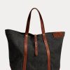Bolsos tote negros de mezclilla con ribete de cuero de Ralph Lauren para hombre Bolsos tote negros de mezclilla con ribete de cuero de Ralph Lauren para hombre