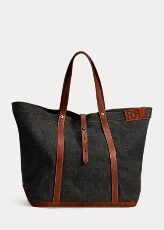 Bolsos tote negros de mezclilla con ribete de cuero de Ralph Lauren para hombre