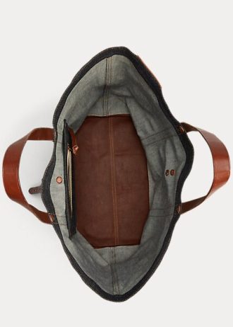 Bolsos tote negros de mezclilla con ribete de cuero de Ralph Lauren para hombre