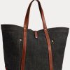 Bolsos tote negros de mezclilla con ribete de cuero de Ralph Lauren para hombre Bolsos tote negros de mezclilla con ribete de cuero de Ralph Lauren para hombre