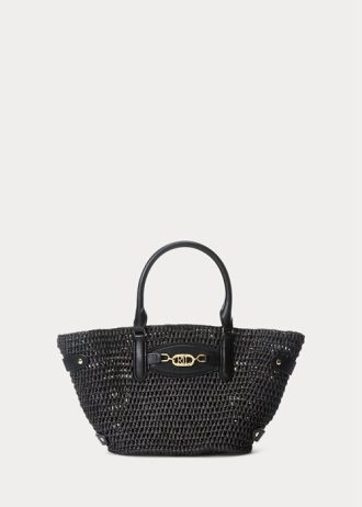 Bolsos tote pequeños Daphney de paja Ralph Lauren negros para mujer