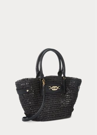 Bolsos tote pequeños Daphney de paja Ralph Lauren negros para mujer