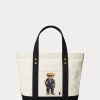 Bolsos tote pequeños Ralph Lauren de lona color crudo/negro para mujer