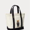 Bolsos tote pequeños Ralph Lauren de lona color crudo/negro para mujer