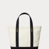 Bolsos tote pequeños Ralph Lauren de lona color crudo/negro para mujer