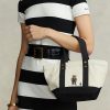 Bolsos tote pequeños Ralph Lauren de lona color crudo/negro para mujer