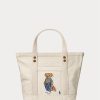 Bolsos tote pequeños Ralph Lauren New Orleans Polo Bear de lona color crudo para mujer Bolsos tote pequeños Ralph Lauren New Orleans Polo Bear de lona color crudo para mujer