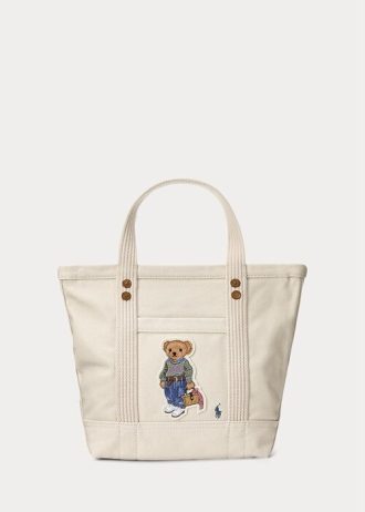 Bolsos tote pequeños Ralph Lauren New Orleans Polo Bear de lona color crudo para mujer