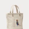 Bolsos tote pequeños Ralph Lauren New Orleans Polo Bear de lona color crudo para mujer Bolsos tote pequeños Ralph Lauren New Orleans Polo Bear de lona color crudo para mujer